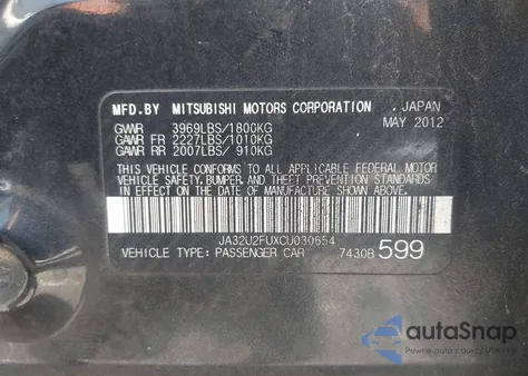 2012 Mitsubishi Lancer Es from USA, damaged, VIN JA32U2FUXCU030654